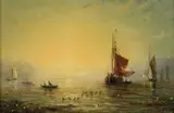William Adolphus Knell, Ships At Sunrise, Oil on board