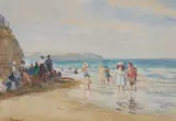 John Atkinson, Paddling On The Beach, Watercolour