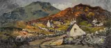 Charles Wyatt Warren, Cottages Near Snowdon, Oil on board