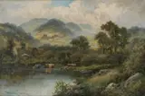 William Langley, Cattle Watering With Distant Hills, Oil on canvas