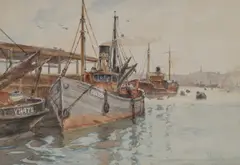 John Gilroy, A Trawler In North Shields Harbour, Watercolour