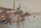 John Gilroy, A Trawler In North Shields Harbour, Watercolour