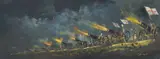 Cavan Corrigan, Six Large Battle Scenes, Oil on board Unframed