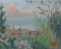 Vårkveld i haven by Ole Mæhle, Olje på plate, sold Dec 2004