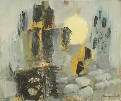Olaf Tangen, Blek skjærgårdssol Kragerø, 1964, Olje på lerret