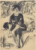 Edvard Munch, Fotvask, Litografi trykket i svart på middels tykt gulhvitt