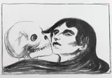 Edvard Munch, Dødskyss, Litografi trykket i svart på middels tynt gulhvitt