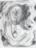 Edvard Munch, Selvportrett med sigar, Litografi trykket i svart på middels tykt gulhvitt