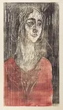 Edvard Munch, Birgitte III, Tresnitt trykket i svart og rødt på middels tykt