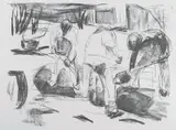 Edvard Munch, Gatearbeidere, Litografi trykket i svart på middels tykt gråhvitt