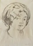 Edvard Munch, Kvinnehode, Kullstift på tynt hvitt Japan papir