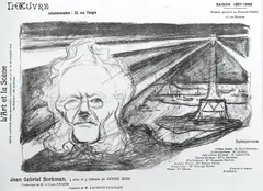 Teaterprogram: John Gabriel Borkman by Edvard Munch, Litografi trykket i svart på middels tynt gråhvitt, sold Nov 2004
