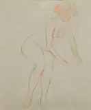 Edvard Munch, Kvinneakt, Blandingsteknikk, kullstift og orange-rød akvarell
