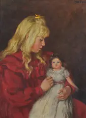 Nils Gude, Pike med dukke, 1900, Olje på lerret, oppklebet på plate