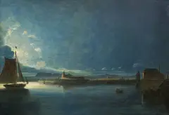 Peder Balke, Utsyn over Christiania sett fra Ekeberg, måneskinn, Olje på lerret, oppklebet på plate