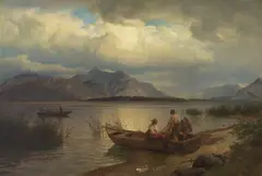 Hans Gude, Fiskere ved innsjø, 1868, Olje på lerret