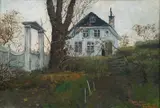 Frits Thaulow, Det gamle Hjem Rentlergården, Kragerø, 1882, Olje på plate