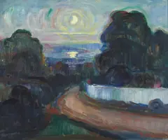 Rolf Buchmann Indseth, Landskap i måneskinn, 1935, Olje på lerret