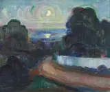 Rolf Buchmann Indseth, Landskap i måneskinn, 1935, Olje på lerret
