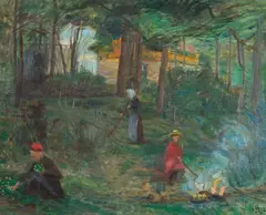 August Eiebakke, Landskap med kvinne og barn, 1912, Olje på lerret