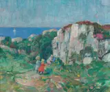 August Jacobsen, Barn i kystlandskap, Olje på lerret