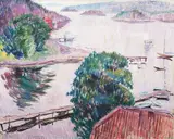 Kystlandskap by Arne Kavli, Olje på plate, sold Nov 2004