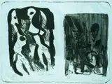 Ludvig Eikaas, Komposisjon med figurer og krukker, Litografi