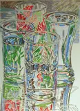 Janet Fish, Oppstilling med glass, 1976, Litografi