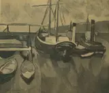 Otto Emil Johansen, Båter i havn, 1913, Radering, lysmål