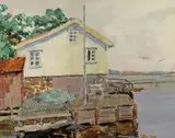Reidar Lampe, Sørlandshus, Akvarell på papir