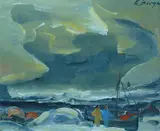 Einar Berger, To figurer ved Nordlandsbåt, Olje på plate