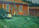 Jacob Bratland, Tun med sittende kvinne, Olje på lerret
