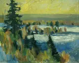 Erling Enger, Vinterlandskap, 1964, Olje på lerret