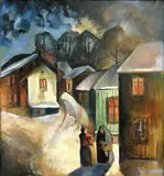 Landsbygate med to kvinner by Kai Fjell, Olje på lerret, sold Jun 2004