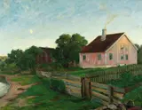 Hus i kystlandskap by Thorolf Holmboe, Olje på lerret, sold Jun 2004