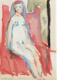 Jakob Weidemann, Akt, 1956, Blyant og olje på plate