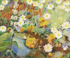 Dagfin Werenskiold, Hageblomster, 1953, Olje på plate