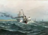 Hjalmar Johnssen, Hjuldamper og seilskute, 1887, Olje på lerret