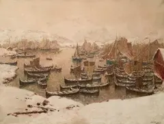 Otto Sinding, Snefall, Motiv fra Svolvær Lofoten, Olje på lerret