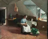 Asta Nørregaard, Fransk kjøkkeninteriør, 1881, Olje på lerret