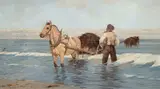 Elisabeth Sinding, Tarekjøring på Jæren, 1908, Olje på lerret, oppklebet på plate
