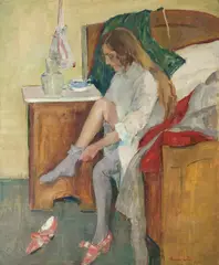 Henrik Lund, Kvinne på seng, 1908, Olje på lerret