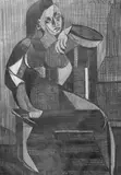 Olav Mosebekk, Sittende kvinne, 1953, Kull på papir, lysmål