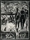 Vinduet by Kai Fjell, Linoleumssnitt, lysmål, sold Dec 2003