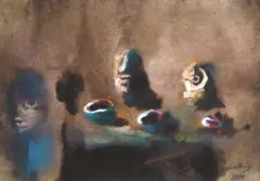 Håkon Gullvåg, Komposisjon, 1990, Gouache på papir, lysmål