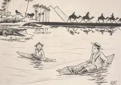 Eivind Nielsen, Lasse liten utenfor Afrikas kyst, Blå blyant og penn på papir, lysmål