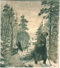 Otto Valstad, Kone og mann på sti, Blandingsteknikk, lysmål