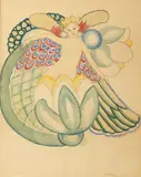 Oluf Wold-Torne, Dekorative fantasifigurer, Akvarell, lysmål