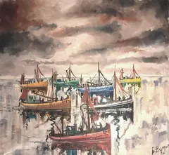 Einar Berger, Fiskebåter, 1936, Olje på lerret