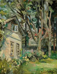 Einar Bothner, Hus og hage, 1949, Olje på plate